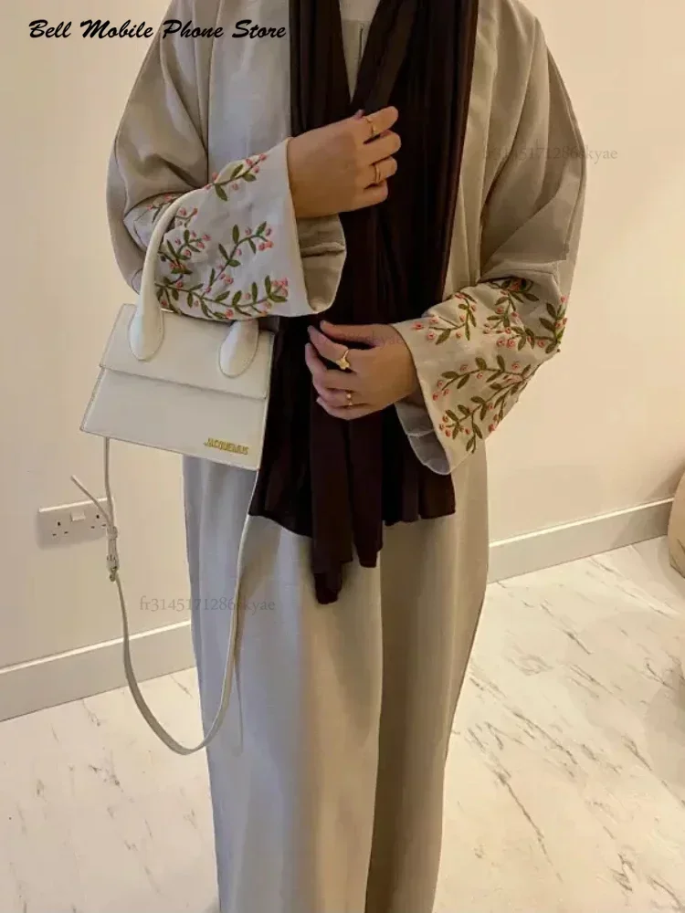 Abaya en lin de coton brodé - hijab turc Dubaï, caftan Ramadan - robe décontractée - image de produit 3