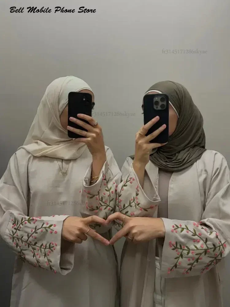 Abaya en lin de coton brodé - hijab turc Dubaï, caftan Ramadan - robe décontractée - image de produit 2